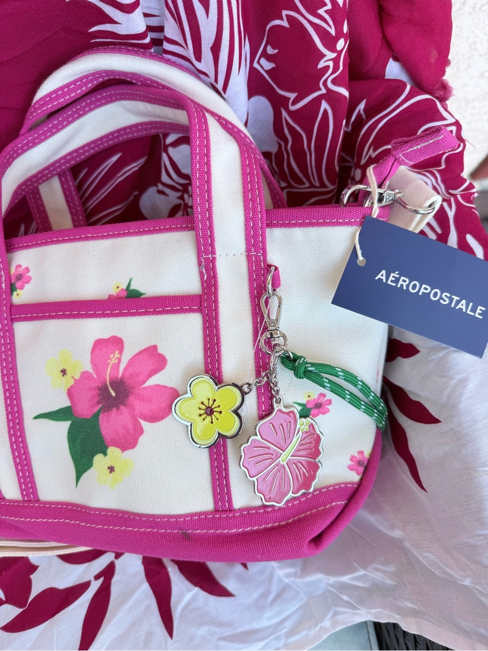 Aéropostale pink hibiscus flower canvas tote - Hawaiian Vibe - NWT - Picture 5 of 16